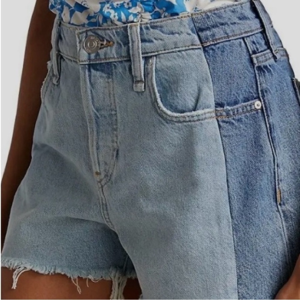 Hudson Lori Denim Shorts Bold Blue Two Tone Button Fly Size 28 - Picture 4 of 8